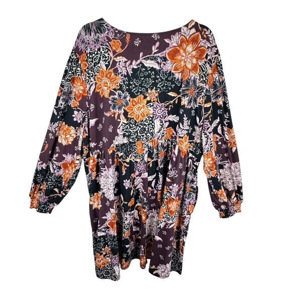 24/7 Maurices Purple Orange Floral Long Sleeve V-Neck Knee Length Dress Size 4X - Picture 3 of 9